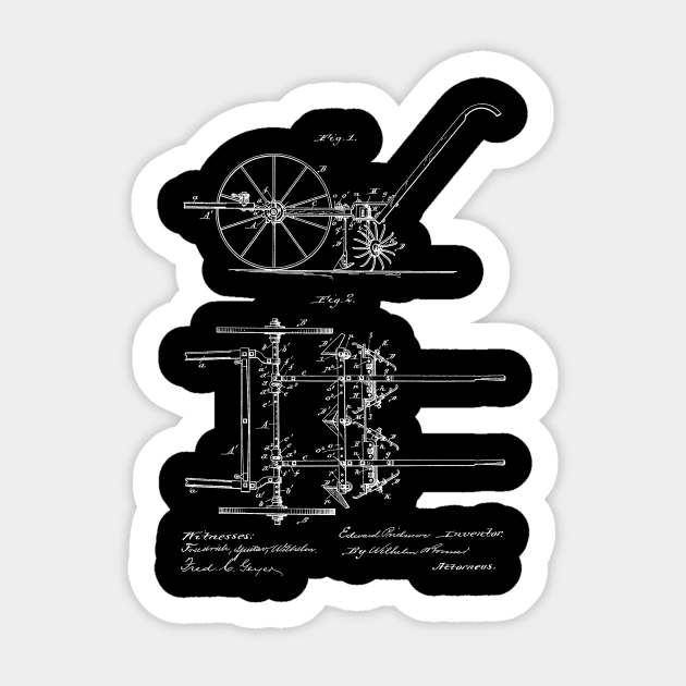 Cultivator Vintage Patent Hand Drawing Sticker by TheYoungDesigns